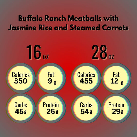 Buffalo Ranch Meatballs w/Jasmine Rice and Steamed Carrots